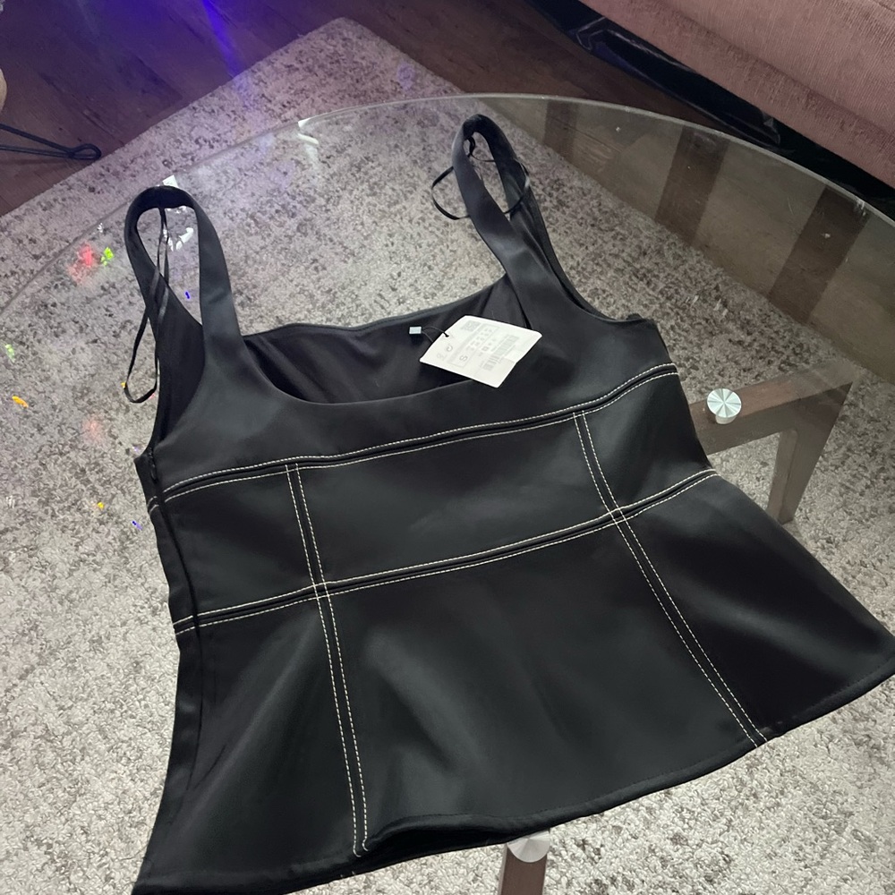 Zara Black Satin Tank Formal Evening Wedding guest Sleeveless Top Sz S - Picture 9 of 11